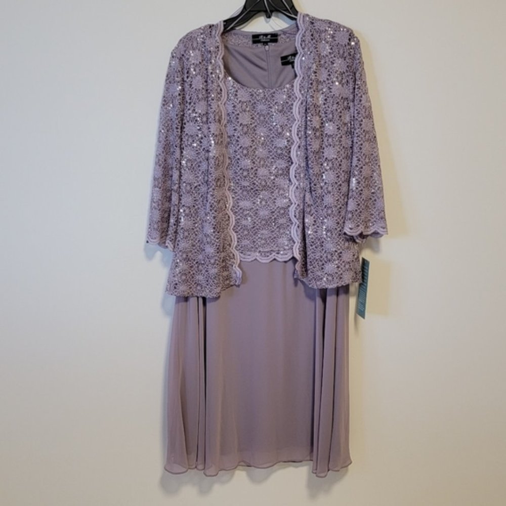 Lavender Lace Midi Dress with Jacket - Elegant Women's Occasion Dress